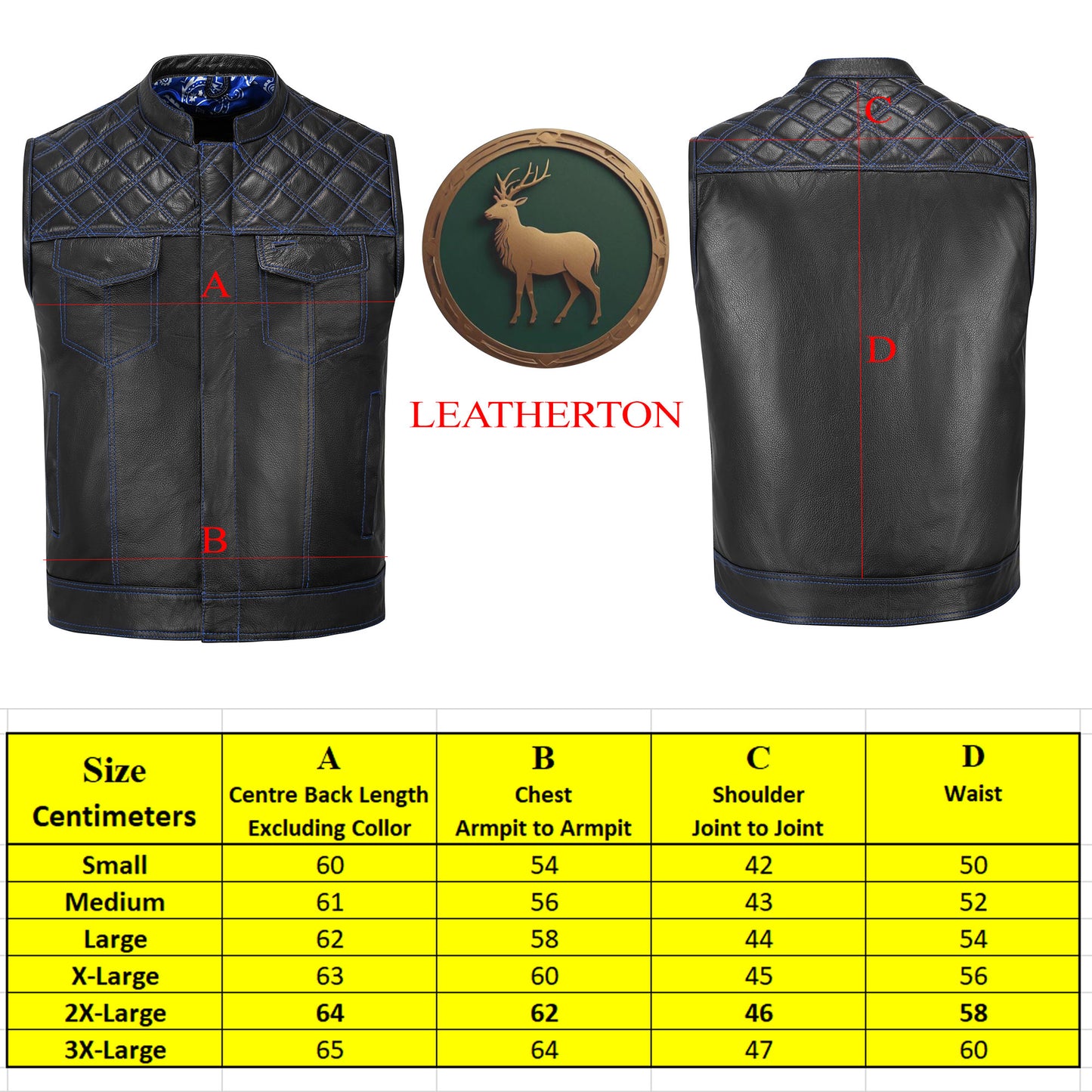 Blue Diamond Stitched Leather MC Club Vest – Custom Biker Gift