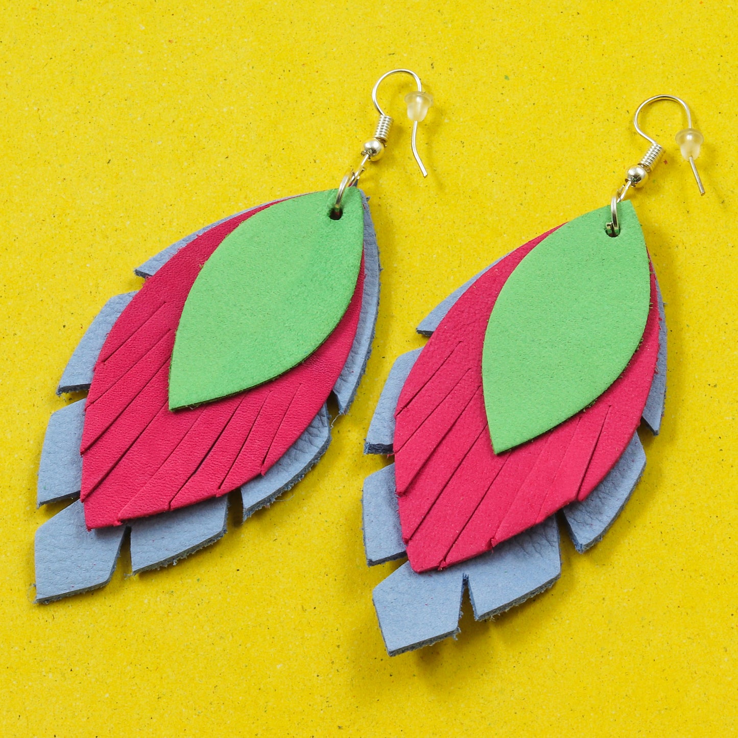 Tri-Petal Leather Earrings - Nubuck Leather
