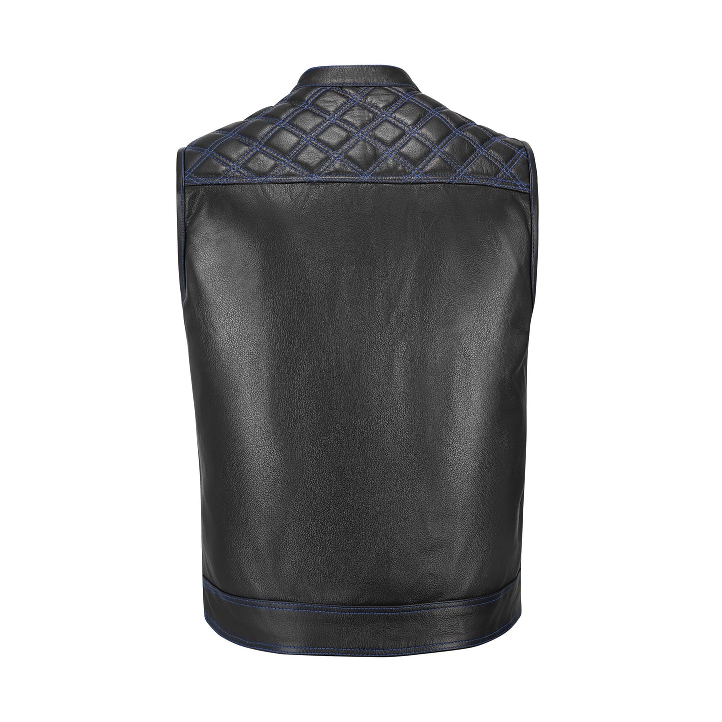 Blue Diamond Stitched Leather MC Club Vest – Custom Biker Gift