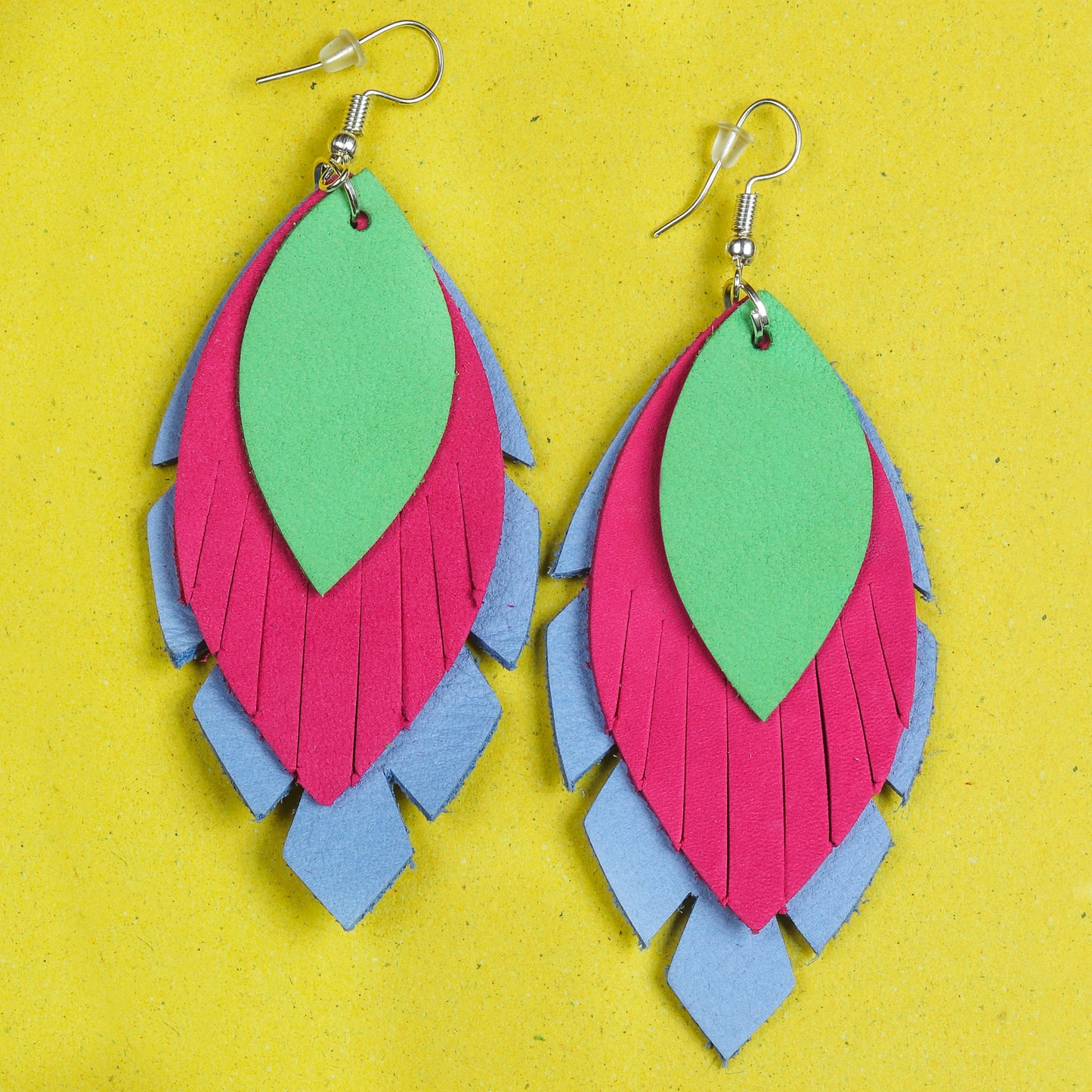 Tri-Petal Leather Earrings - Nubuck Leather
