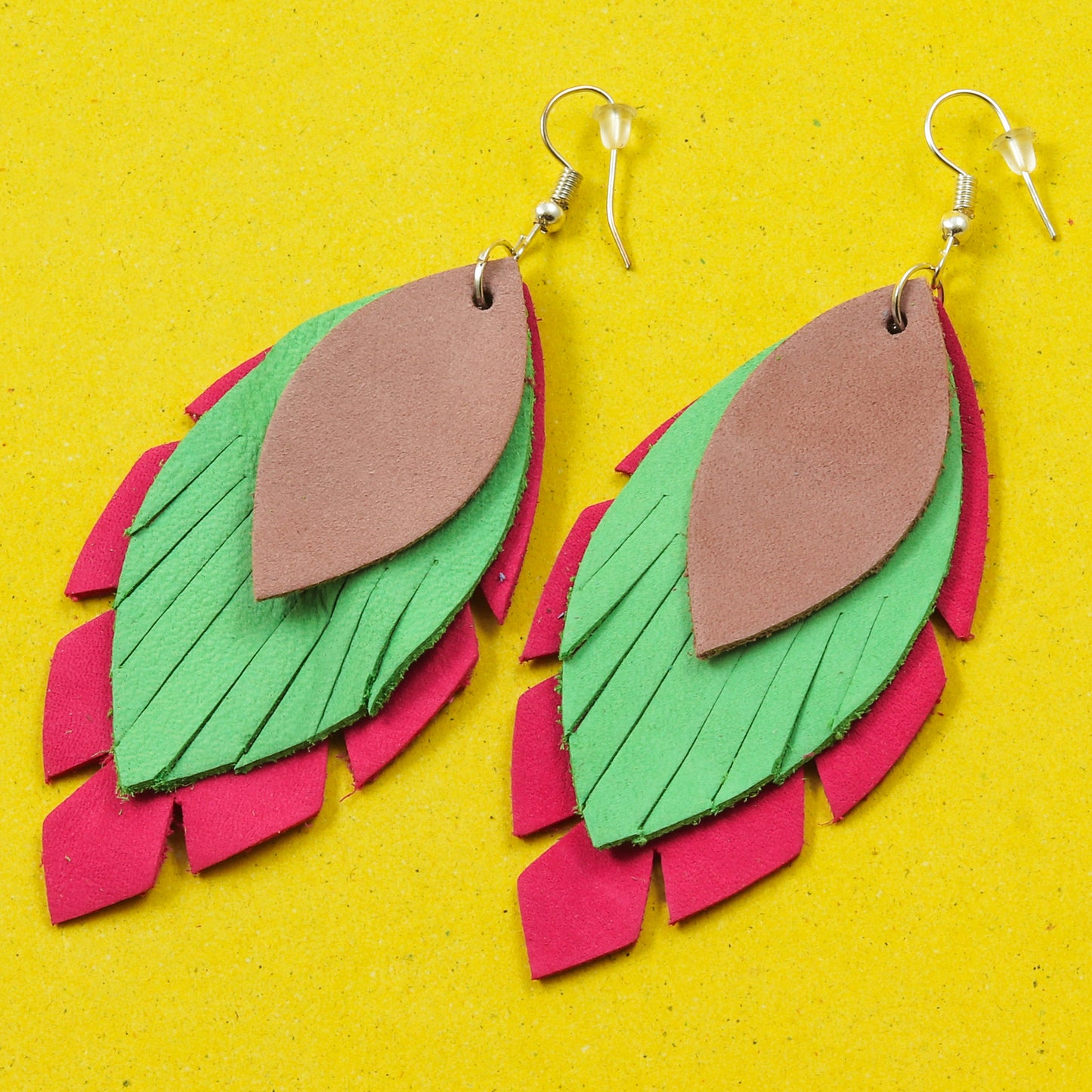 Tri-Petal Leather Earrings - Nubuck Leather