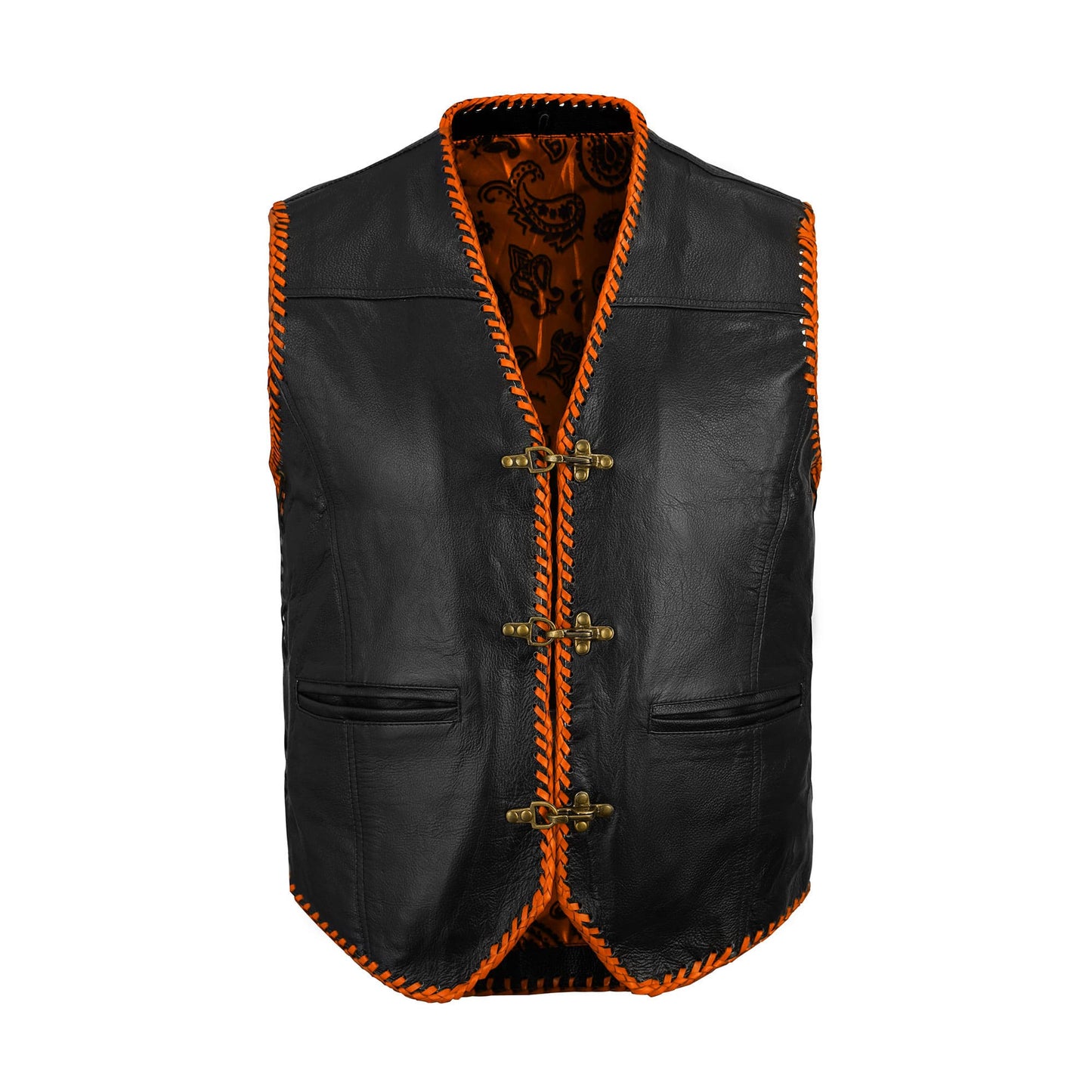 Orange Buffalo Leather Ribbed MC Club Vest – Customizable