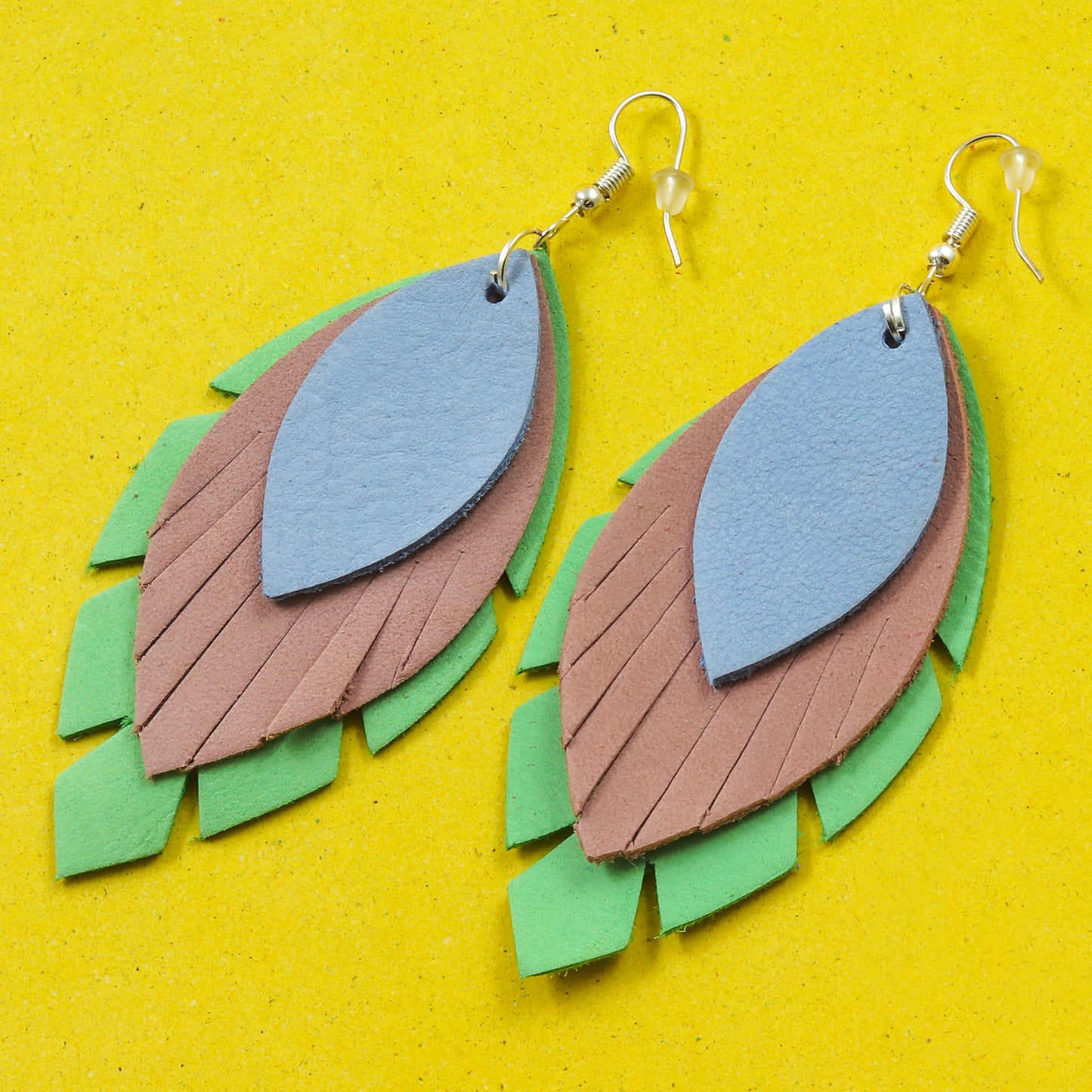Tri-Petal Leather Earrings - Nubuck Leather