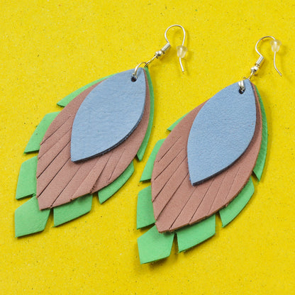 Tri-Petal Leather Earrings - Nubuck Leather