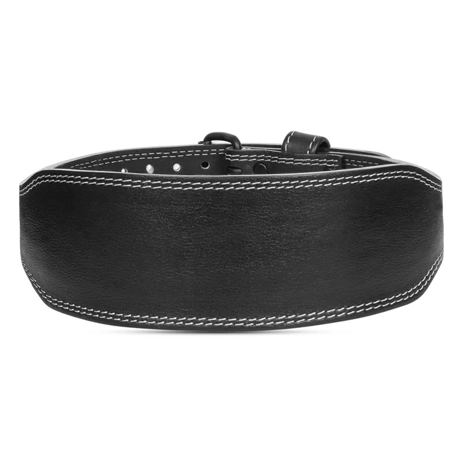 Cowhide belt casually laid across a flat bench after a workout session, showing signs of use and strength—appealing to gritty, hardcore gym aesthetics.

