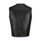Back angle of Buffalo Leather Blue Ribbed Motorcycle Club Vest made from heavy-duty buffalo leather, showing ribbed leather panels, breathable satin lining, and ample customization space for MC logos, embroidery patches, and rider names. Rugged biker vest designed for motorcycle enthusiasts, ideal gift for bikers, dads, boyfriends, or MC members.