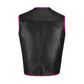 Back image of the Pink Leather MC Club Vest featuring bold diamond stitching in pink across the shoulders and back. Premium cowhide leather construction with side laces for adjustment, perfect for bikers and motorcycle club members customizing with patches and embroidery.