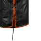 Close-up of Buffalo Leather Orange Ribbed Biker Vest showing genuine buffalo leather grain, ribbed orange panel accents, and detailed hand-stitched craftsmanship. Premium quality leather motorcycle club vest designed for riders who value durability, strength, and unique biker fashion. MC vest customizable with embroidery, patches, or initials for a personalized biker gear look.