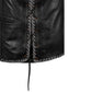 Close-up shot of Buffalo Leather Motorcycle Club Grey Ribbed Vest highlighting premium buffalo leather texture, ribbed grey detailing, satin interior, and reinforced stitching. Biker vest with customizable embroidery and patch options, built for MC riders, rebels, and enthusiasts who value strength, individuality, and biker culture.