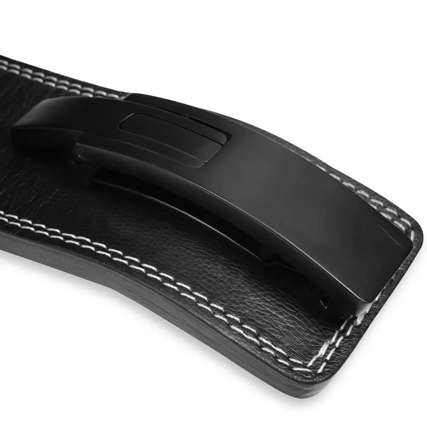 Close-up view of the dual-side reinforced stitching and textured A+ grade cowhide leather, highlighting the durable build quality and handcrafted detailing that supports heavy-duty weightlifting sessions.

