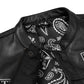 Close-up view of the premium polyester interior lining inside the custom embroidered black cowhide leather MC vest. Highlights neat stitching, secure pocket placement, and concealed carry option. Designed for motorcycle riders and club members, this lining detail shows durability, comfort, and craftsmanship in personalized biker apparel.