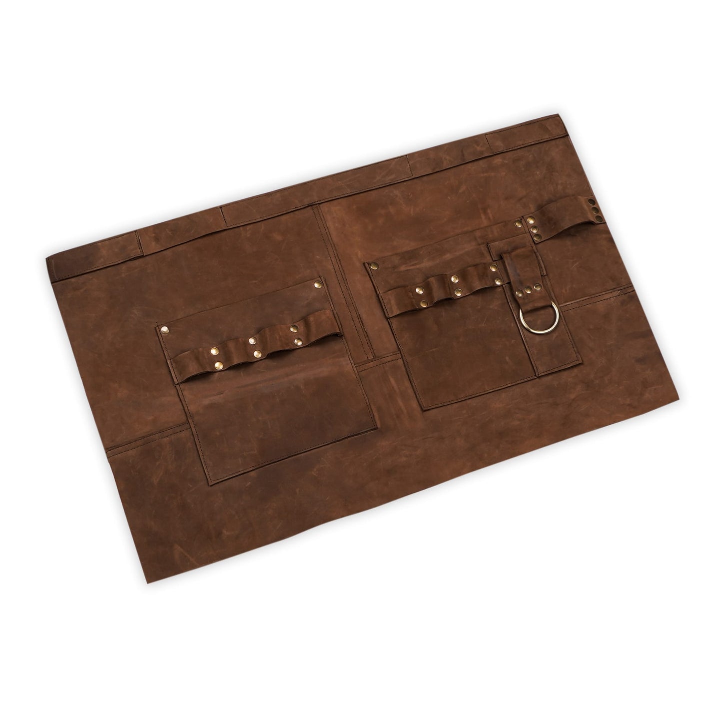 Compact cowhide leather apron designed for multitasking professionals like chefs, gardeners, hairstylists, and DIYers. Half-length build with durable construction, towel ring, and adjustable fit. Customization options make it a stylish and functional gift.

