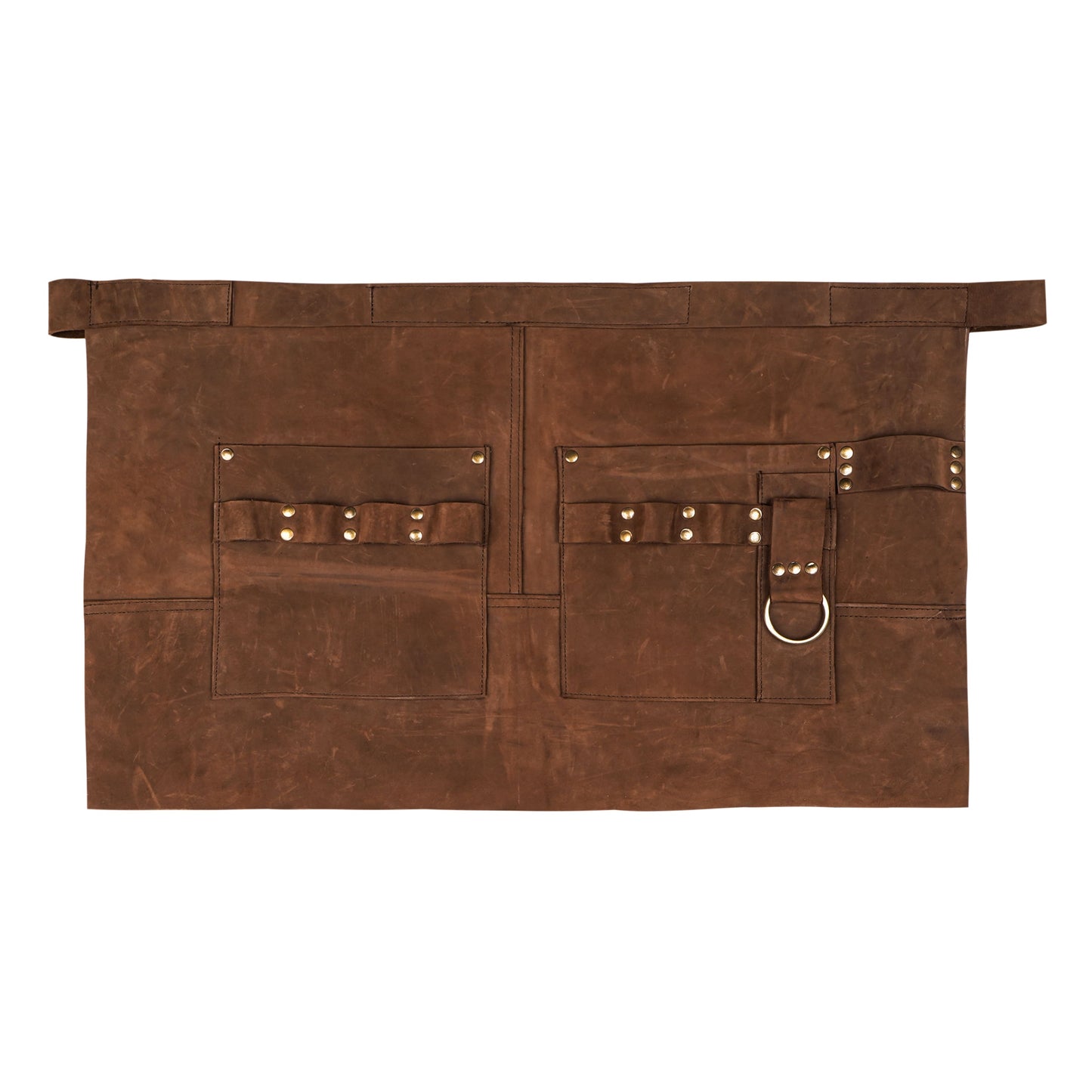 Compact cowhide leather apron designed for multitasking professionals like chefs, gardeners, hairstylists, and DIYers. Half-length build with durable construction, towel ring, and adjustable fit. Customization options make it a stylish and functional gift.

