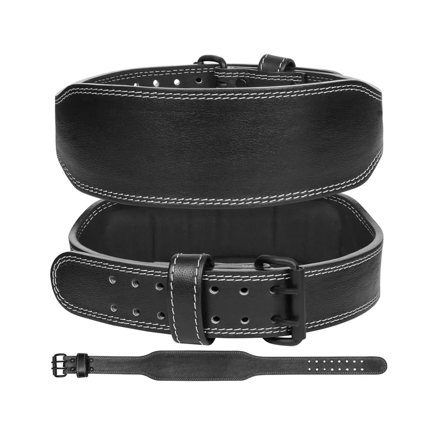 Custom cowhide leather weightlifting belt shown on a white background, featuring premium brown leather, polished buckle, and ergonomic padded design built for heavy lifts.


