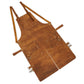 Front view of Ironhide Handmade Leather Work Apron in pull-up cowhide leather, showcasing multiple tool pockets, adjustable cross-back straps, and rugged brass hardware. Designed for woodworking, welding, blacksmithing, and grilling, this apron combines utility with durability. Ideal for craftsmen seeking comfort, protection, and style in one heavy-duty apron. Perfect for gifting and everyday use.

