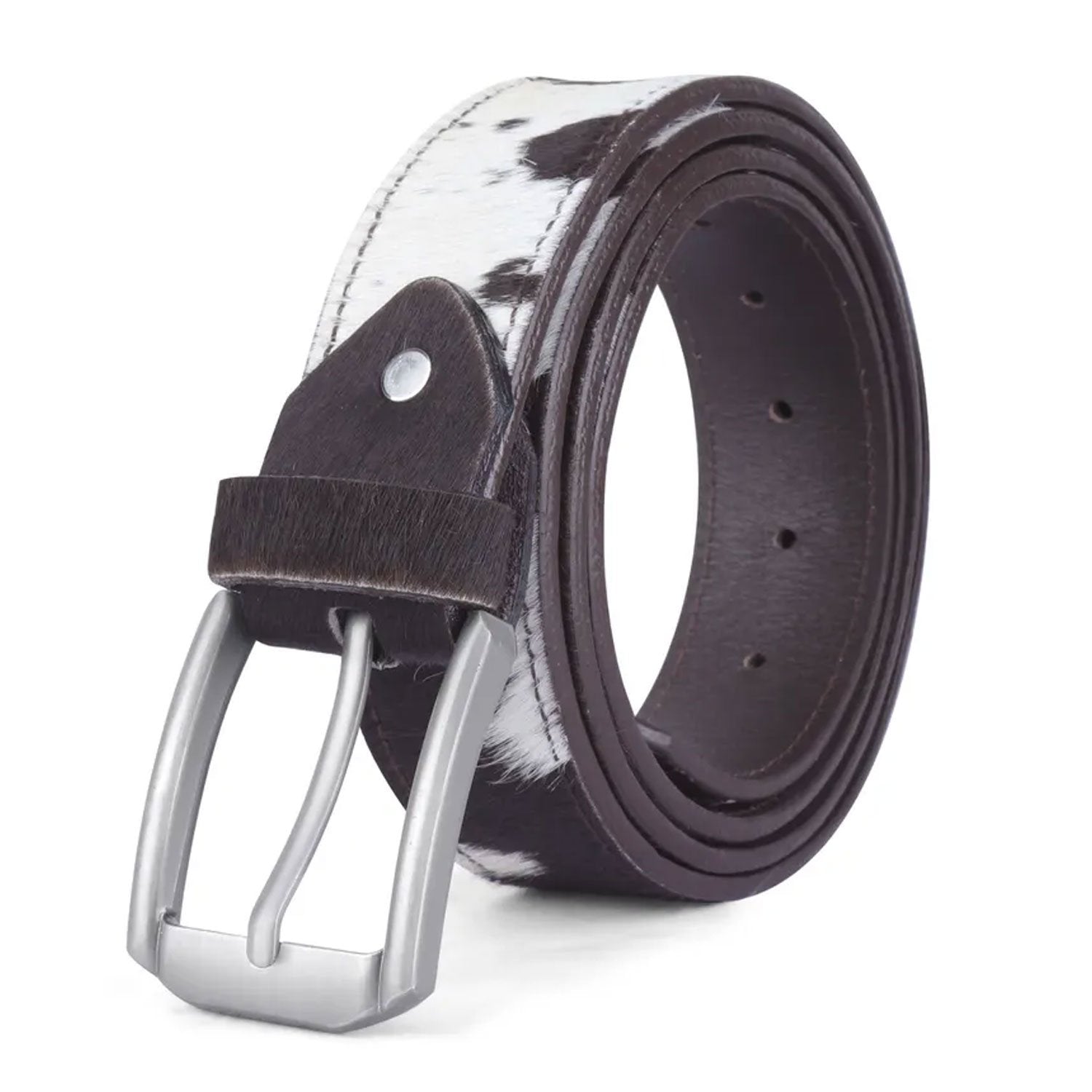 Hair-on cowhide leather belt displayed in premium gift packaging, ideal for presenting as a luxury Western-themed gift for him or her on special occasions.

