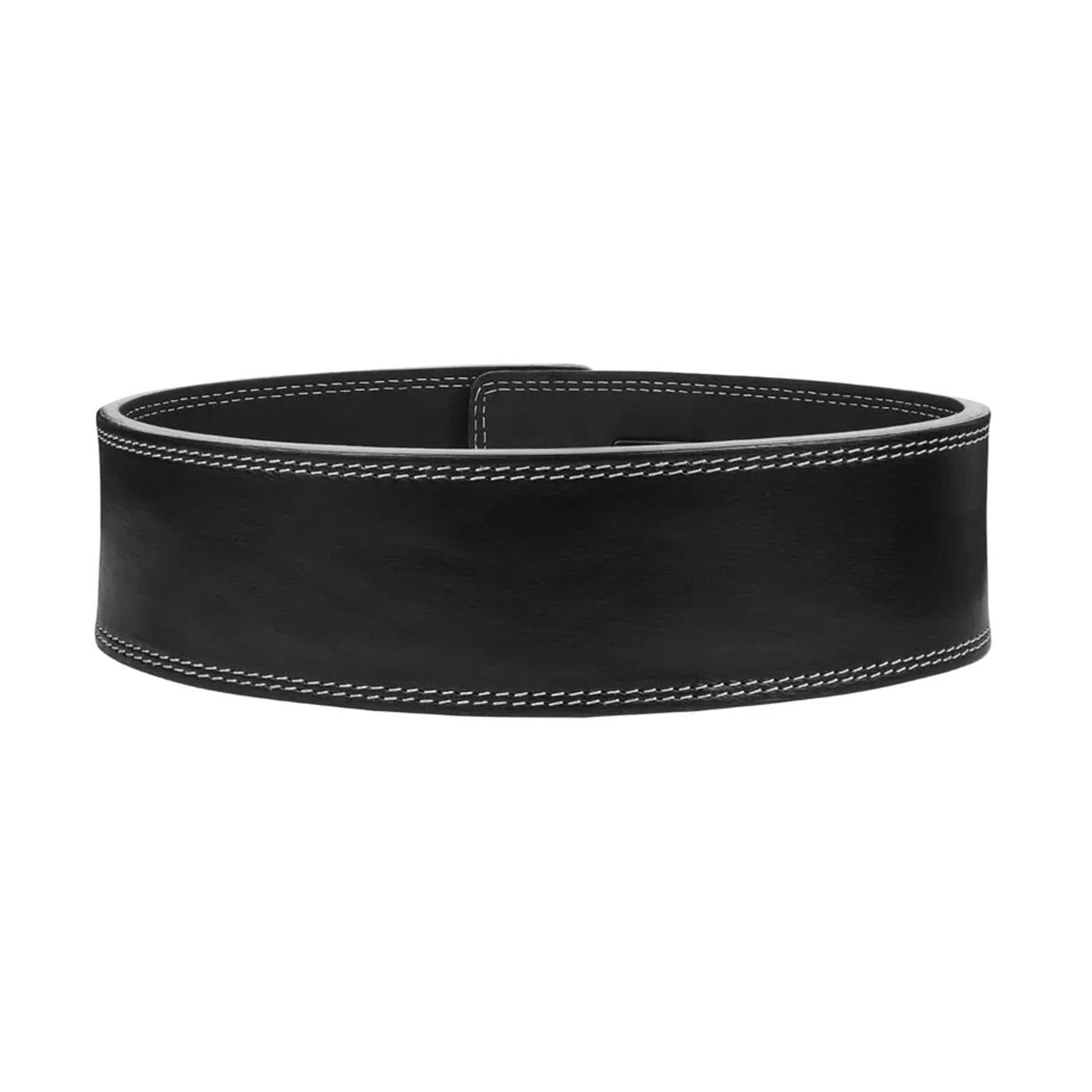 Handmade adjustable cowhide leather powerlifting belt with a solid lever buckle, displayed on a clean white background, showing premium craftsmanship, rugged build, and smooth leather finish, ideal for gym enthusiasts and powerlifters.

