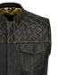 Handmade yellow biker vest with diamond stitched design, tailored from genuine cowhide leather for MC club members and motorcycle enthusiasts. This rugged motorcycle vest includes a brass zipper, dual outer chest pockets, satin lining, and customizable patch-ready options. Built for durability, comfort, and biker lifestyle fashion, this yellow diamond stitched leather vest is ideal for riders, rebels, and club brothers looking for standout gear.