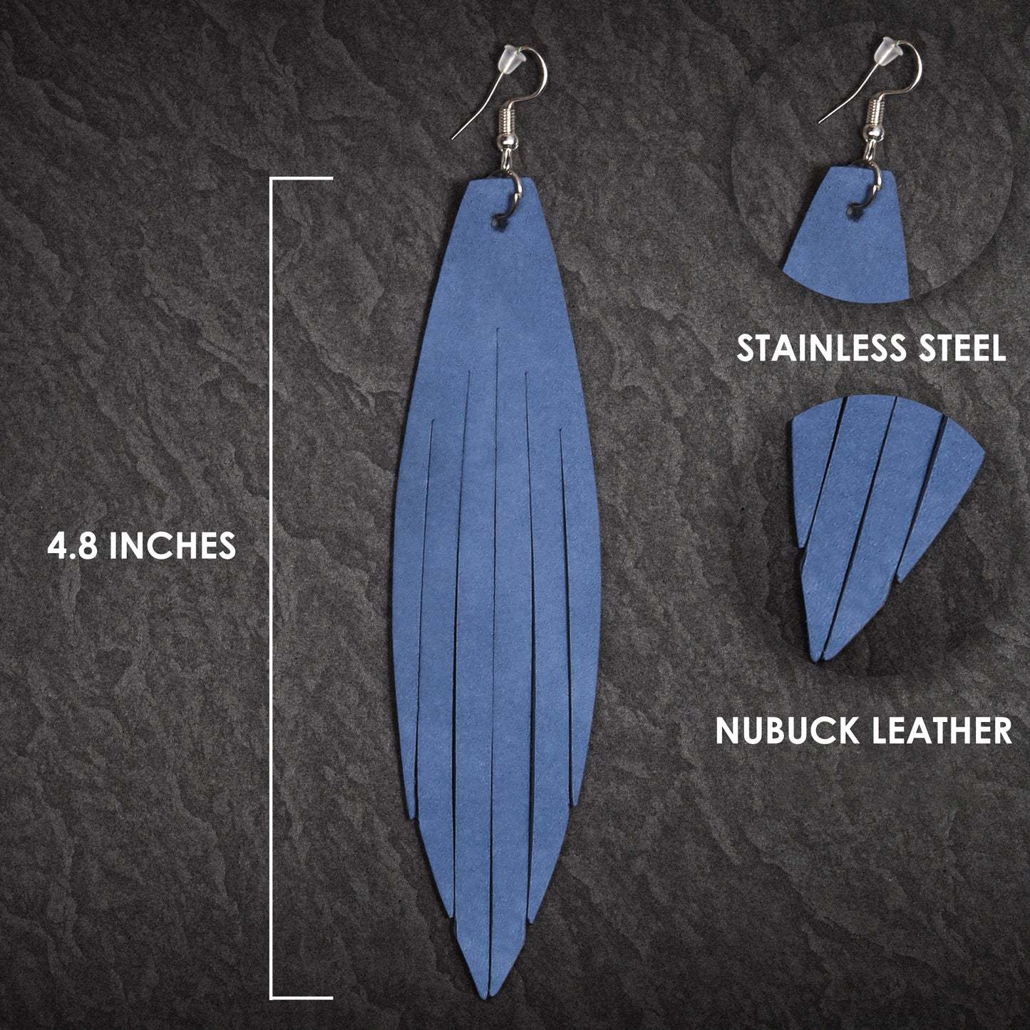 Fish Fin Leather Earrings - Nubuck Leather