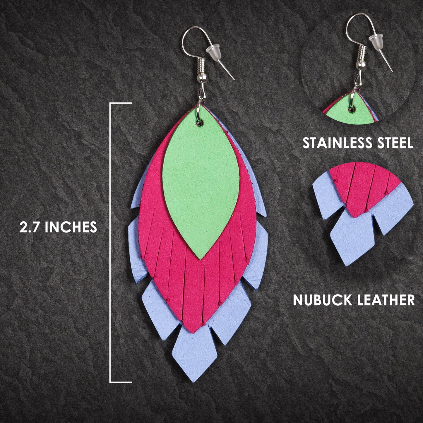 Tri-Petal Leather Earrings - Nubuck Leather