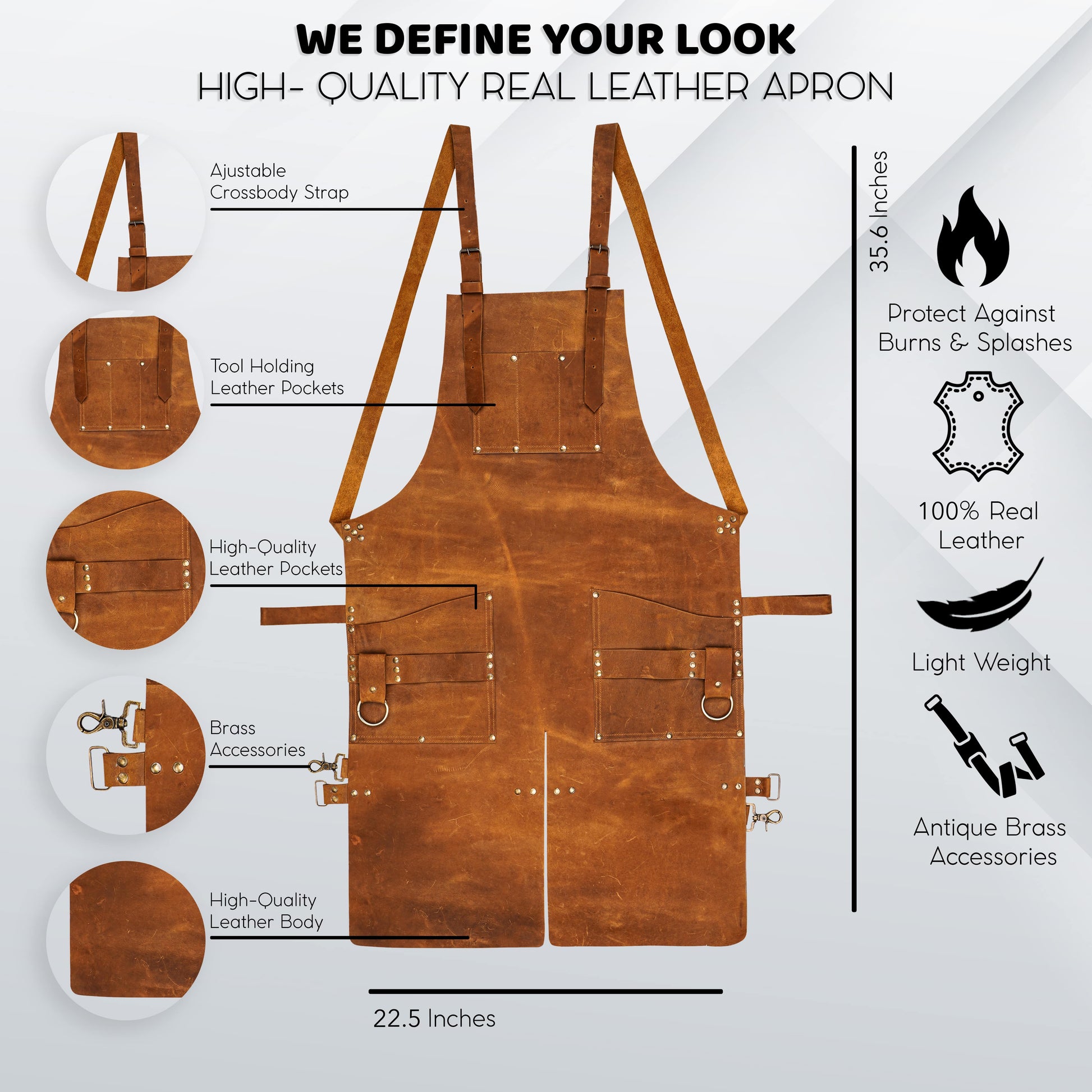 Leather work apron for carpenters, heavy-duty pull-up cowhide apron, apron for welders and blacksmiths, grill master leather apron, personalized apron gift for him, leather apron with tool storage, handcrafted apron for workshop use, cross-back adjustable leather apron, leather apron for grilling tools, BBQ apron for husband, industrial leather work apron, apron for dad birthday, rugged leather gift for craftsmen.

