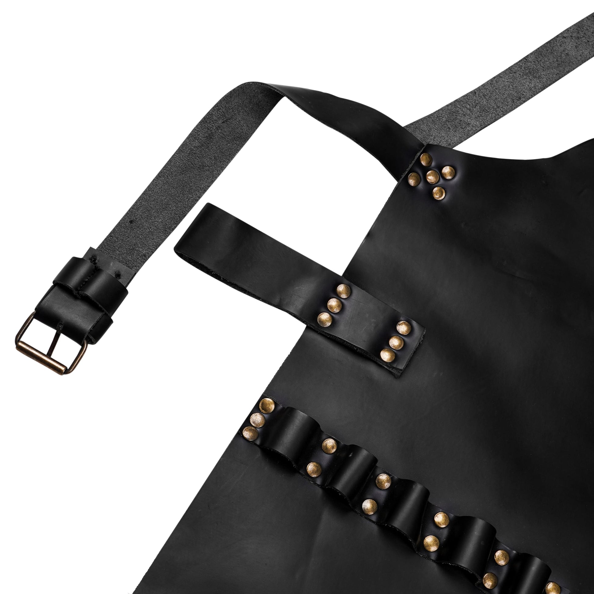 Multipurpose leather apron built from high-quality full-grain cowhide, equipped with tool loops and reinforced brass buckles. Great for chefs, barbers, and craftsmen needing strong, stylish protection. Customization available for names, initials, or logos. Durable workwear for salon, kitchen, garage, or workshop use.

