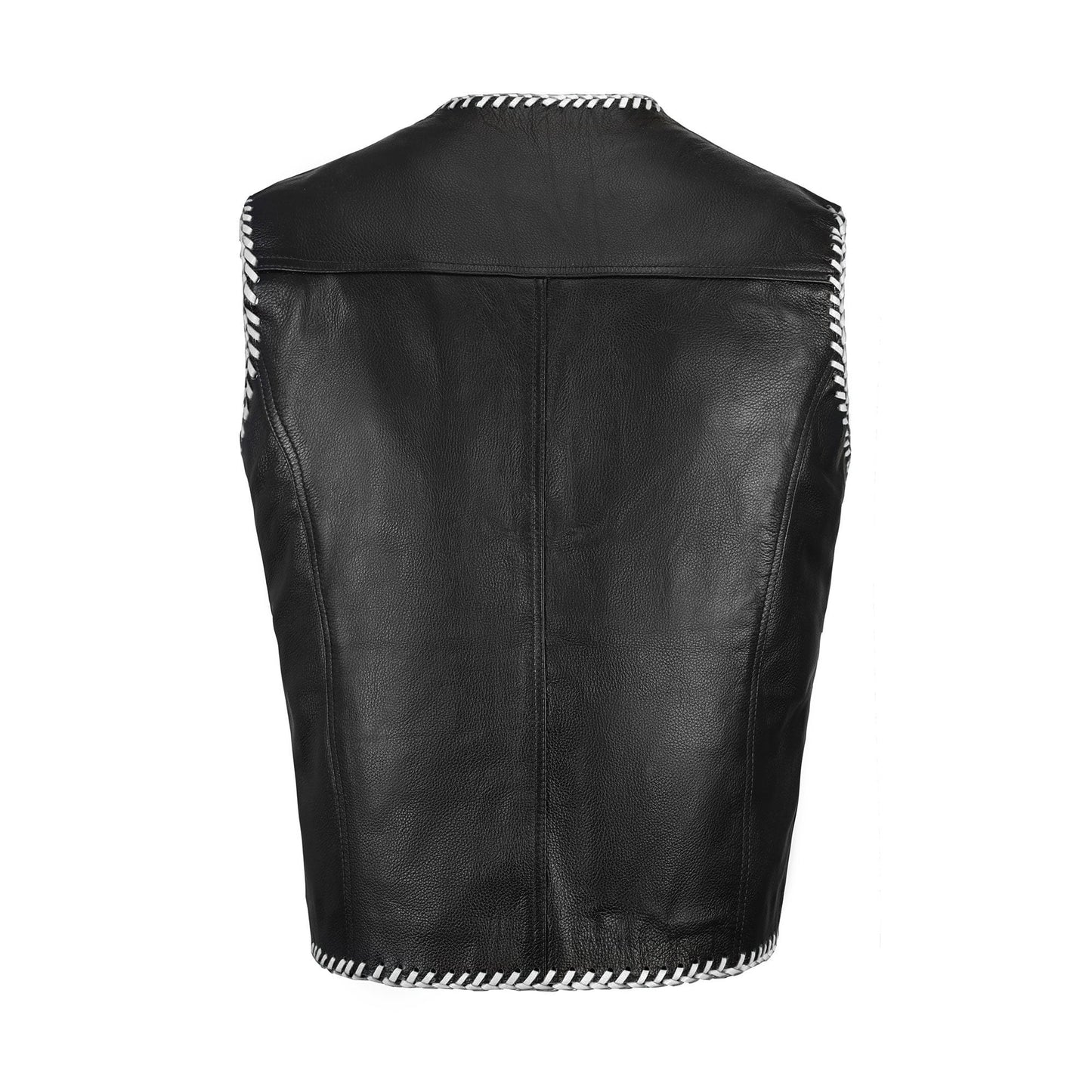 Premium men’s white cowhide leather motorcycle club vest with customizable features, perfect for bikers, club members, and riders who value durability and craftsmanship. Designed with side lace closure, secure front fastening, and classic western biker styling, this leather vest enhances comfort, protection, and authentic motorcycle club identity.