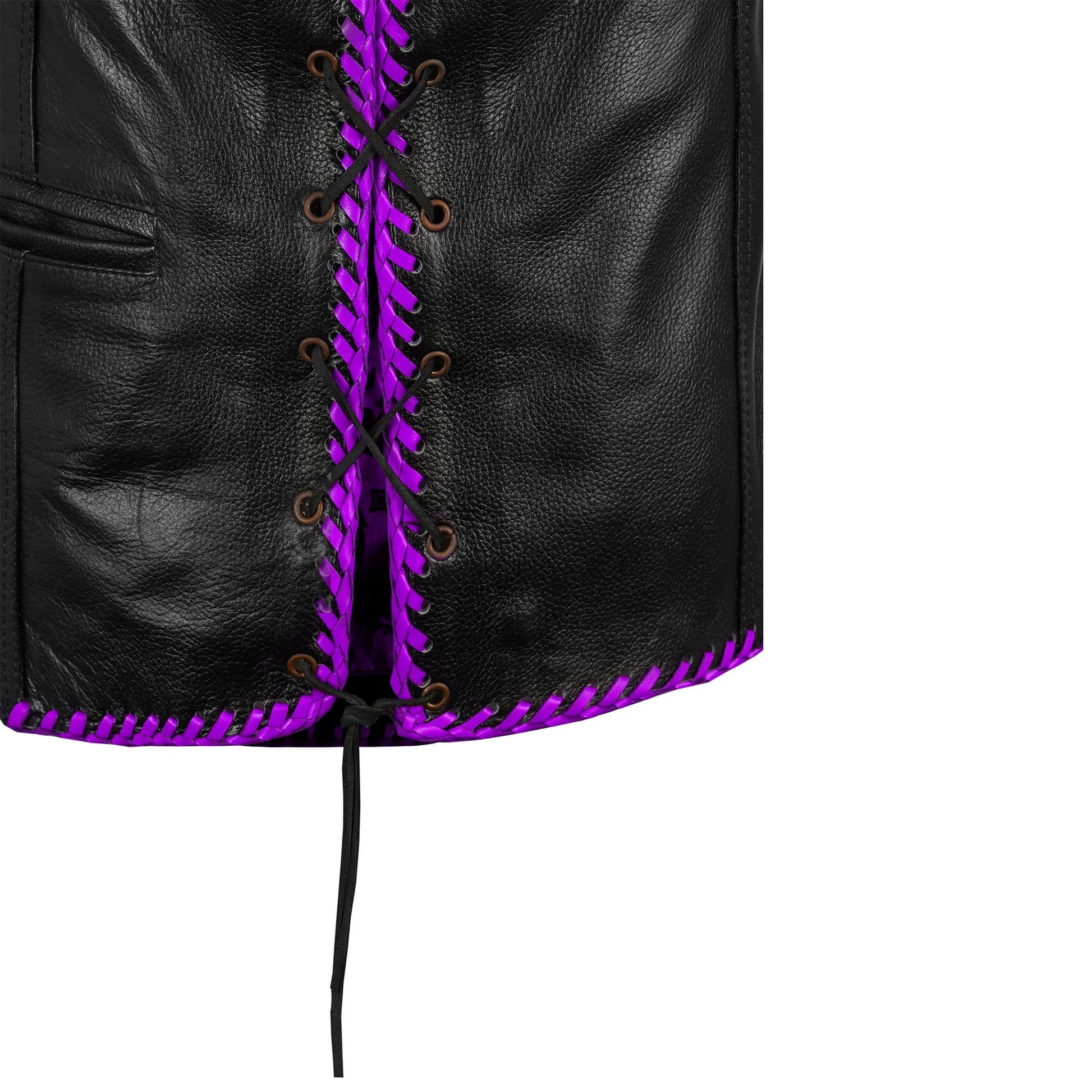 Purple diamond stitched MC biker vest made from premium cowhide leather, handcrafted with superior detailing and rugged strength. A perfect choice for motorcycle enthusiasts, rebels, and road warriors seeking customizable leather vests with unique biker aesthetics. Designed for long-lasting wear, this vest adds bold style and authentic biker gear quality to any rider’s wardrobe.