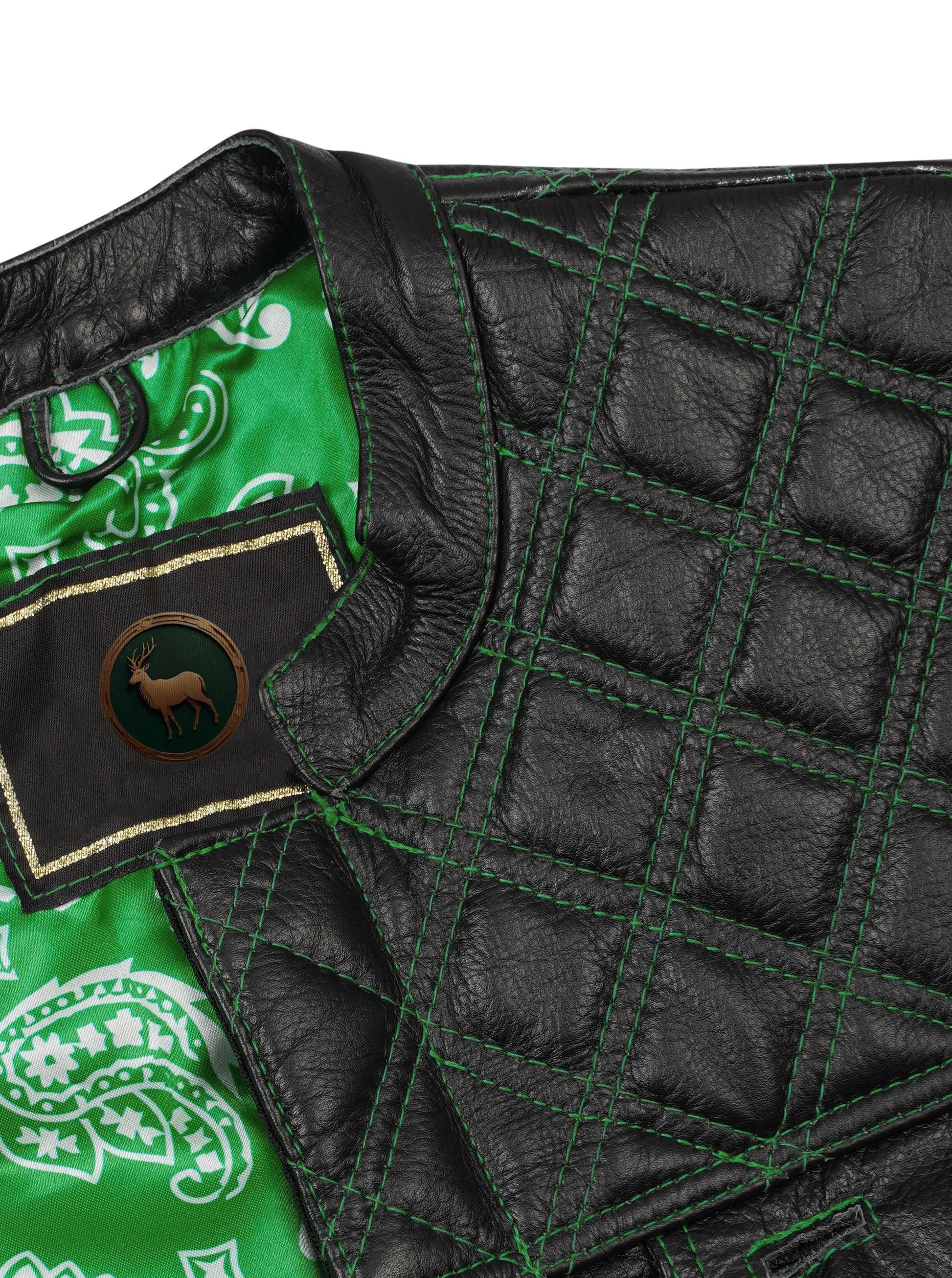 This Green Diamond Stitched MC Club Vest is the ultimate biker gear for men and women who value individuality. Handcrafted with A+ grade cowhide leather, it includes functional chest pockets, concealed carry options, and a strong YKK brass zipper. Its striking green stitching adds bold detail, while customizable patches and sizing make it versatile for any rider. Perfect for motorcycle club members, outlaws, or as a thoughtful biker gift for dad or boyfriend.