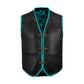 Turquoise cowhide leather vest made for bikers who seek both function and fashion. Constructed from heavy-duty leather, it offers toughness with a vibrant finish, adjustable side lace closure, and customization options. Perfect for motorcycle enthusiasts, touring riders, or rebels, this vest is built for long-lasting wear while enhancing biker identity. A unique statement piece for club members and casual riders alike.