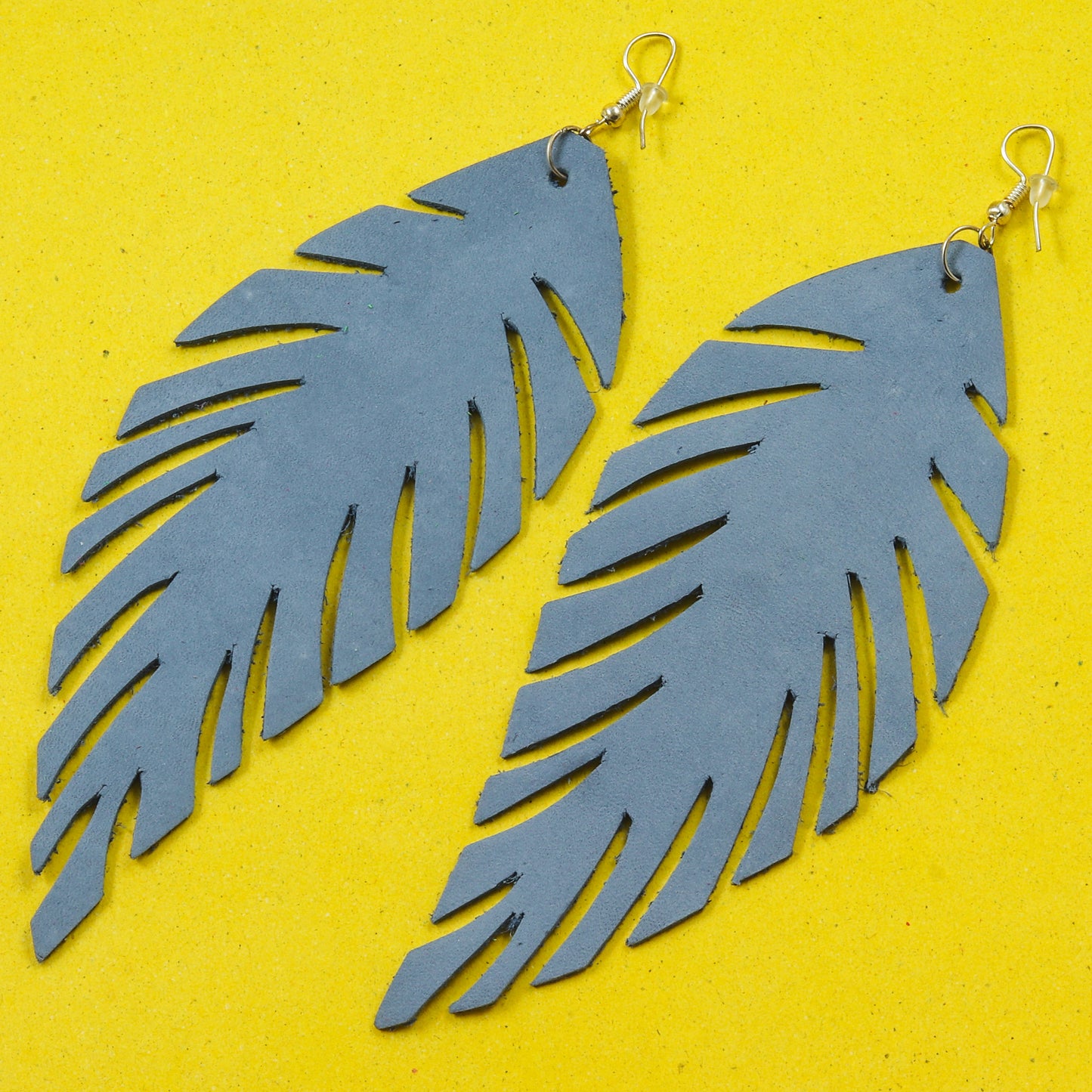 Cropped Leaf Leather Earrings - Nubuck Leather