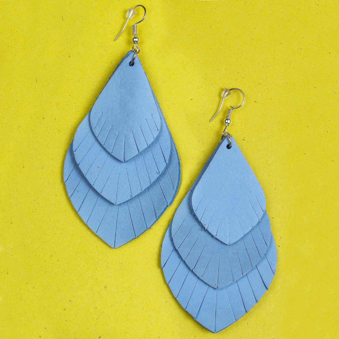 Tri-Layer Drop Leather Earrings - Nubuck Leather