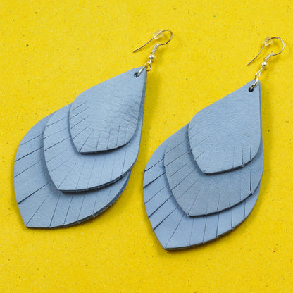 Tri-Layer Drop Leather Earrings - Nubuck Leather