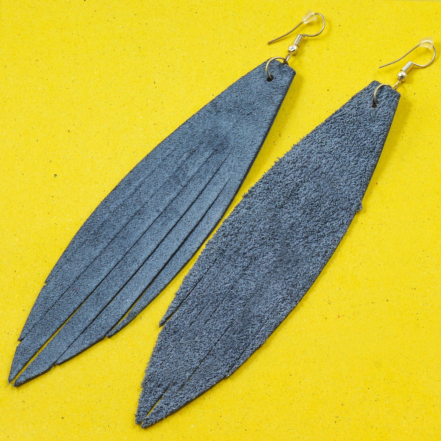 Fish Fin Leather Earrings - Nubuck Leather