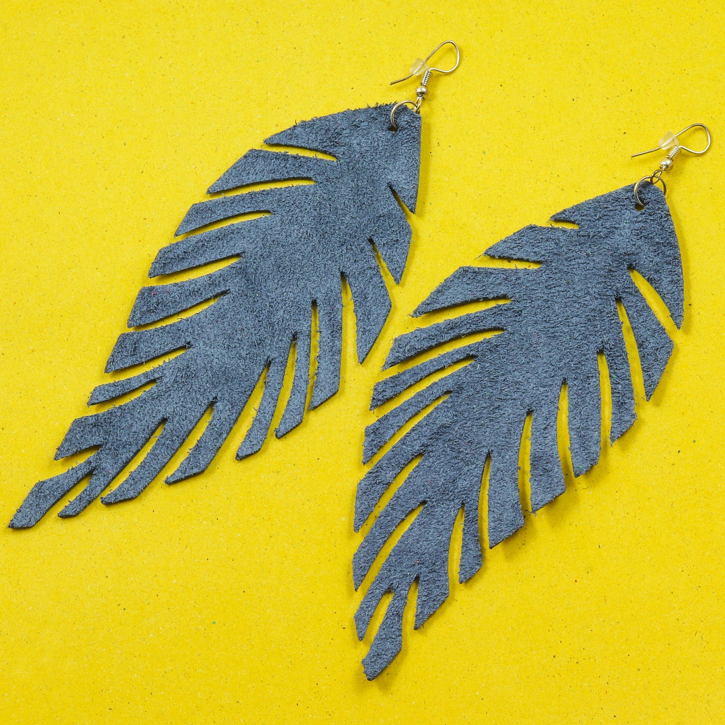 Cropped Leaf Leather Earrings - Nubuck Leather