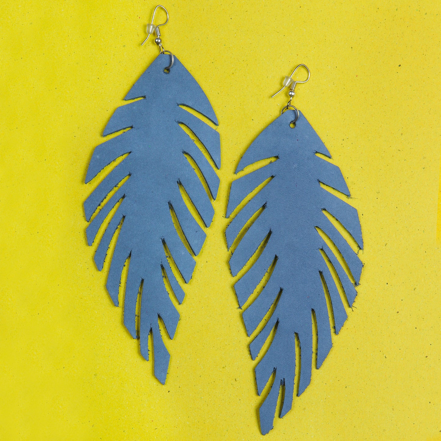 Cropped Leaf Leather Earrings - Nubuck Leather