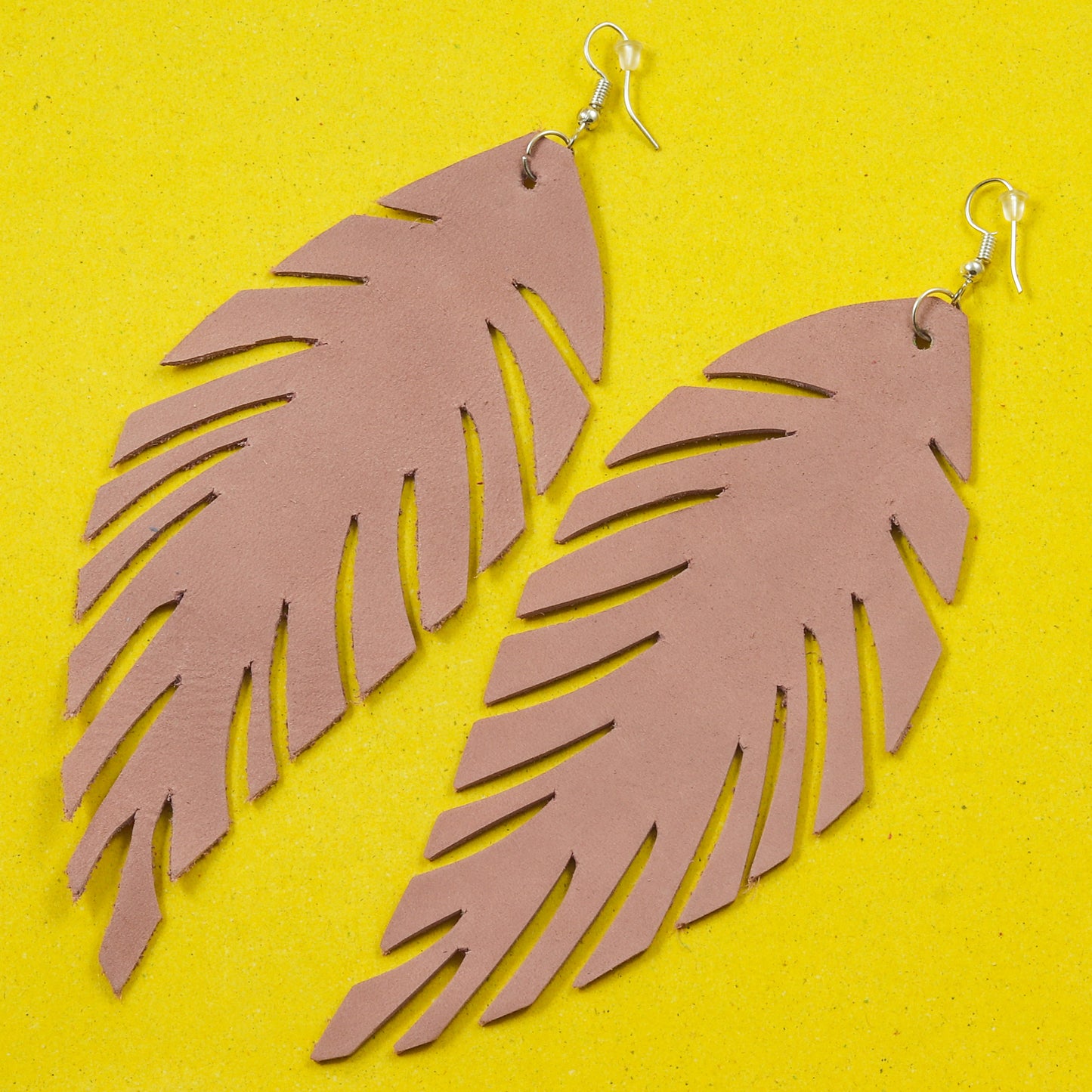 Cropped Leaf Leather Earrings - Nubuck Leather