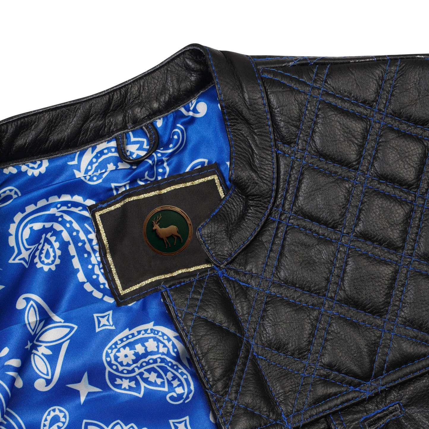 Blue Diamond Stitched Leather MC Club Vest – Custom Biker Gift