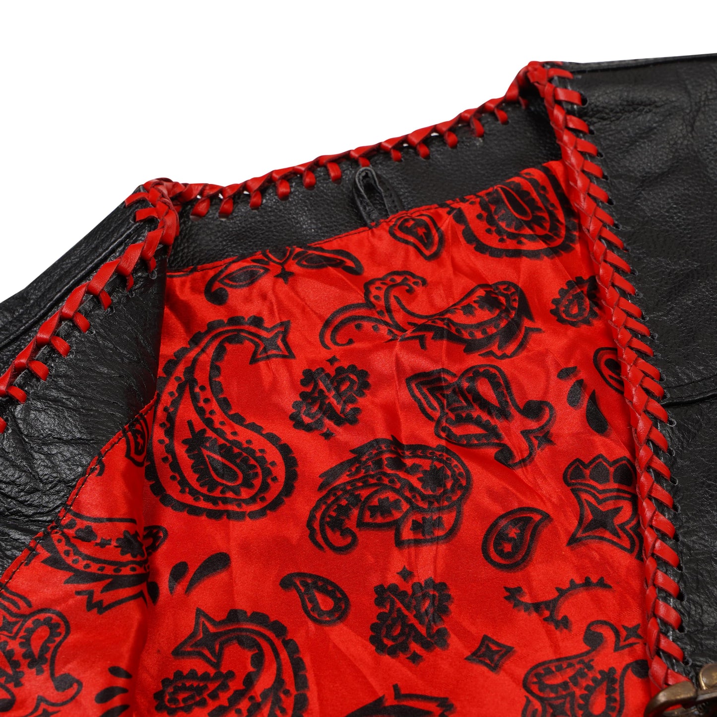 Red Buffalo Leather Ribbed MC Club Vest – Customizable