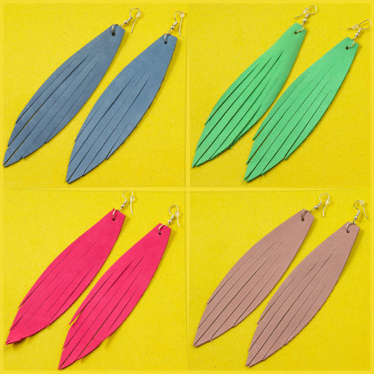 Fish Fin Leather Earrings - Nubuck Leather
