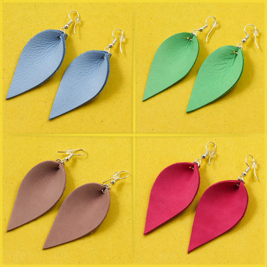 Leaf Leather Earrings - Nubuck Leather