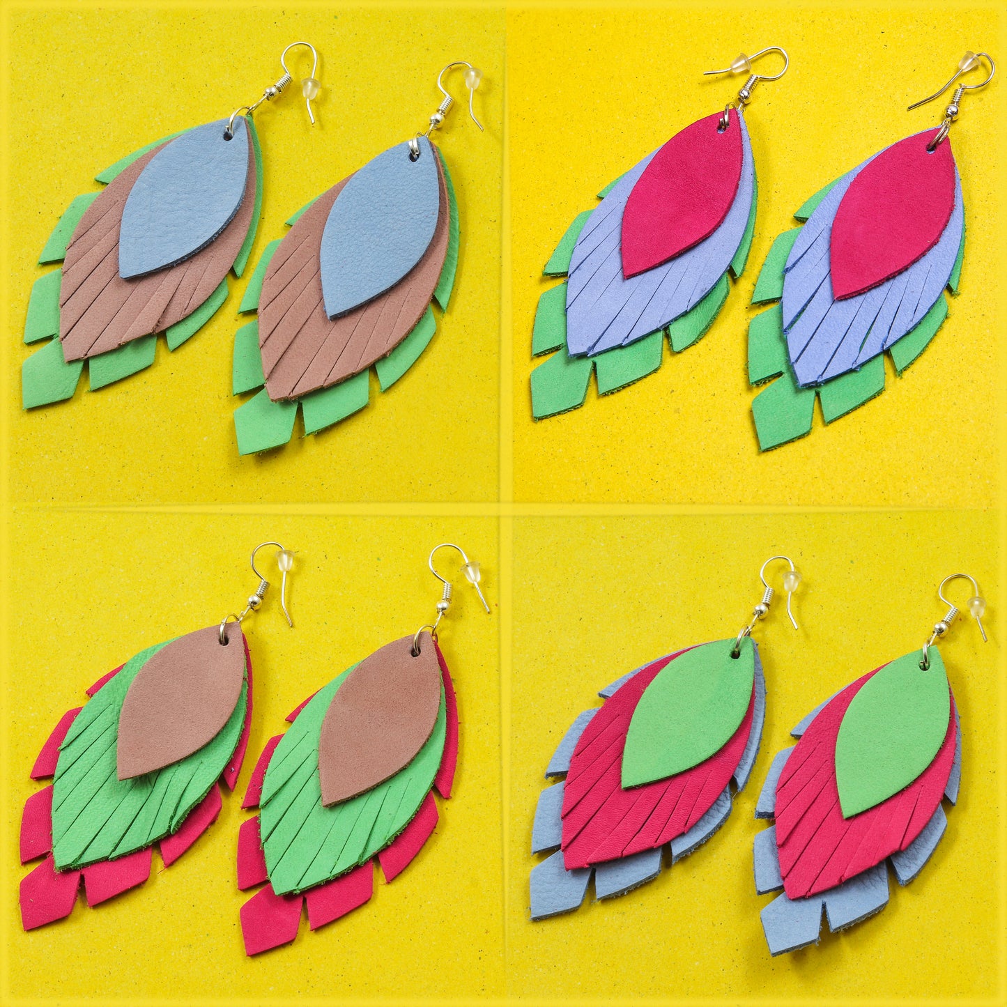 Tri-Petal Leather Earrings - Nubuck Leather