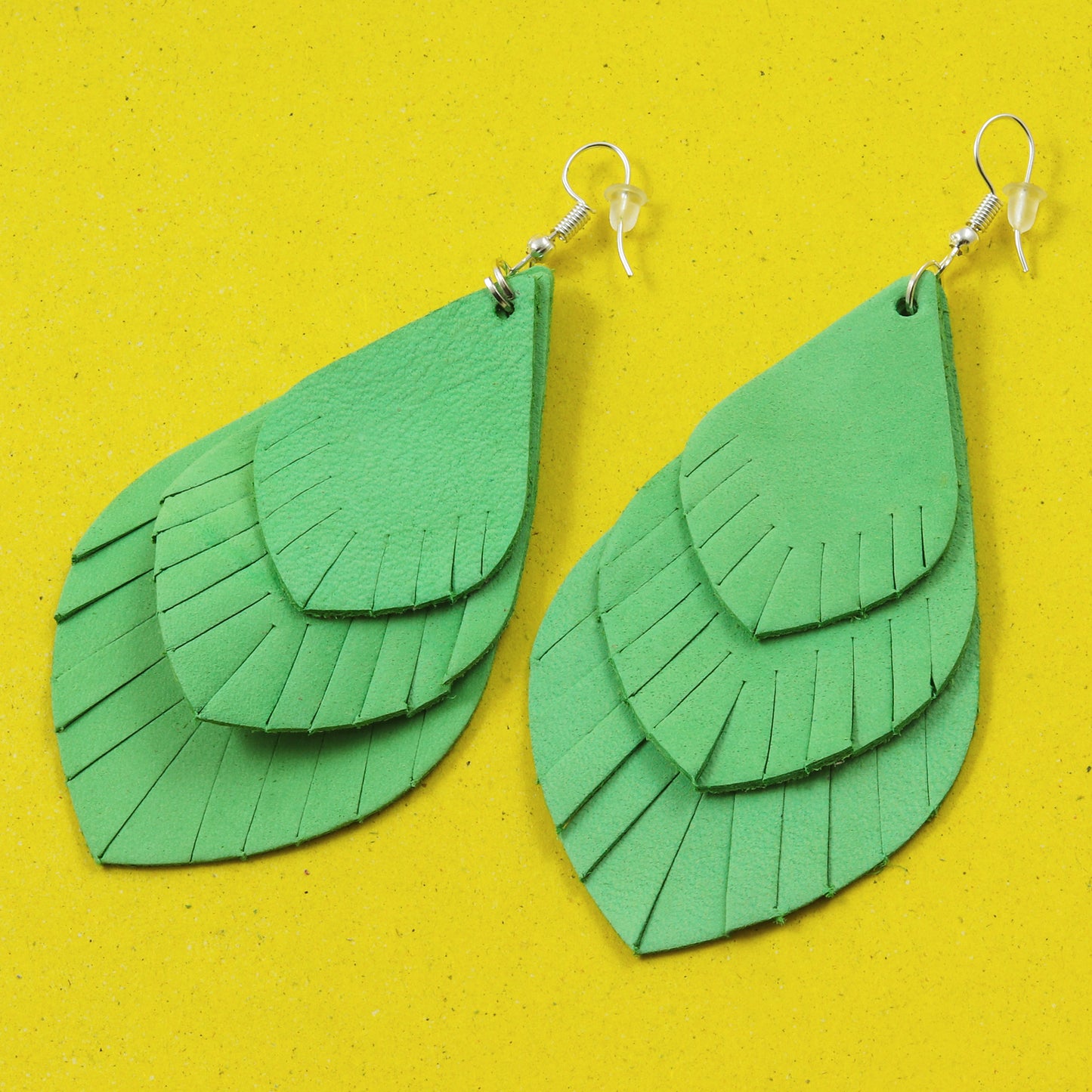 Tri-Layer Drop Leather Earrings - Nubuck Leather