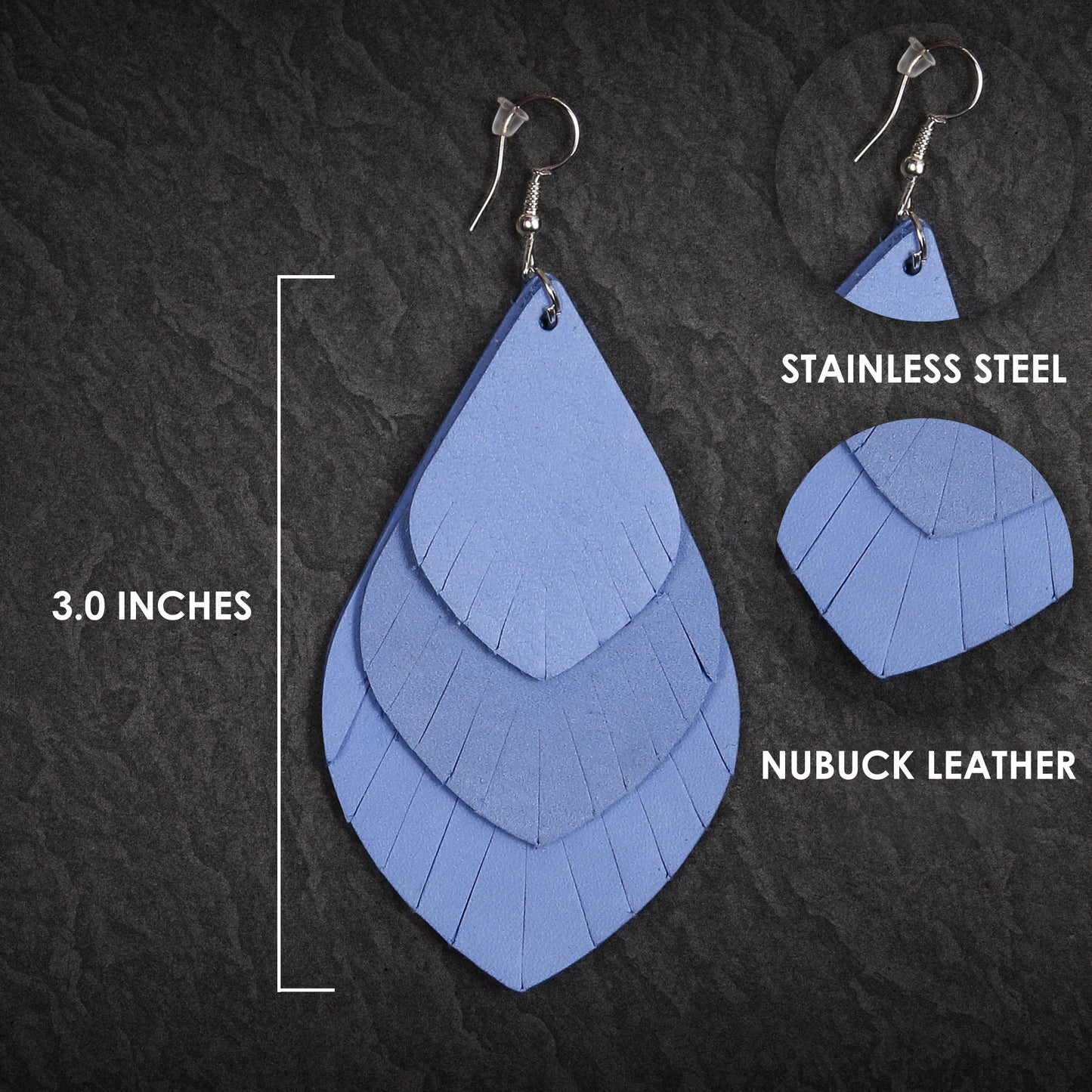 Tri-Layer Drop Leather Earrings - Nubuck Leather