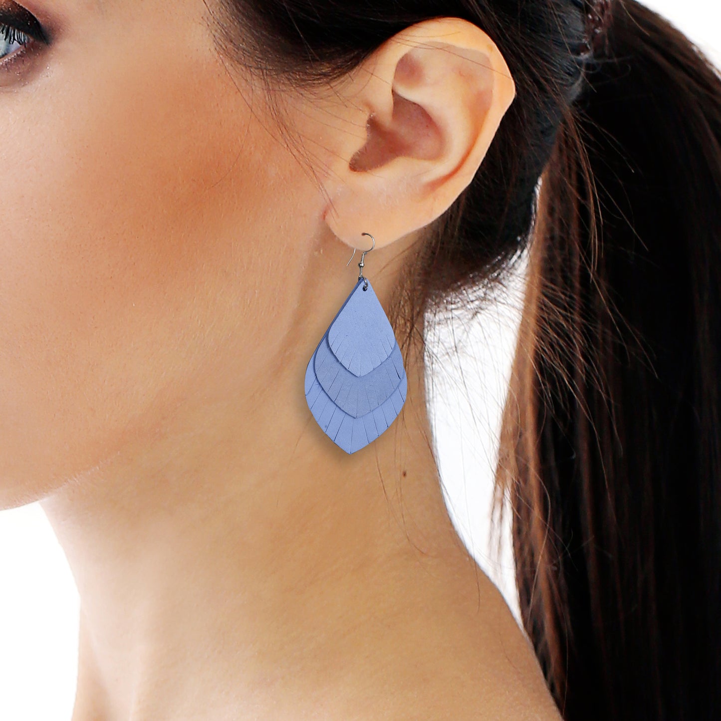 Tri-Layer Drop Leather Earrings - Nubuck Leather