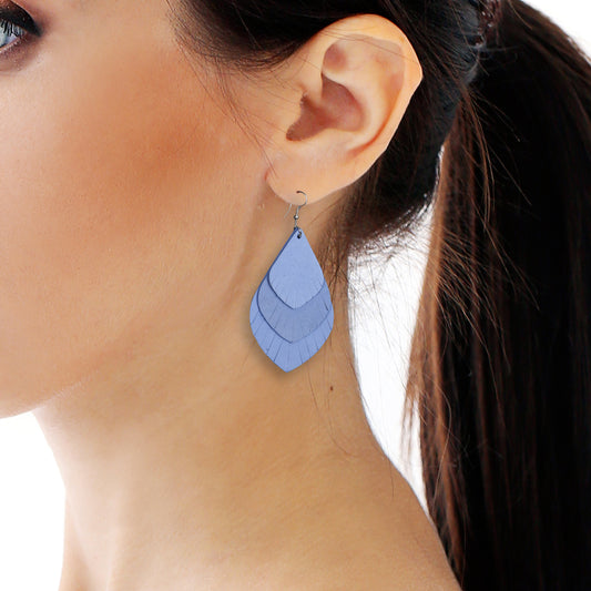 Tri-Layer Drop Leather Earrings - Nubuck Leather