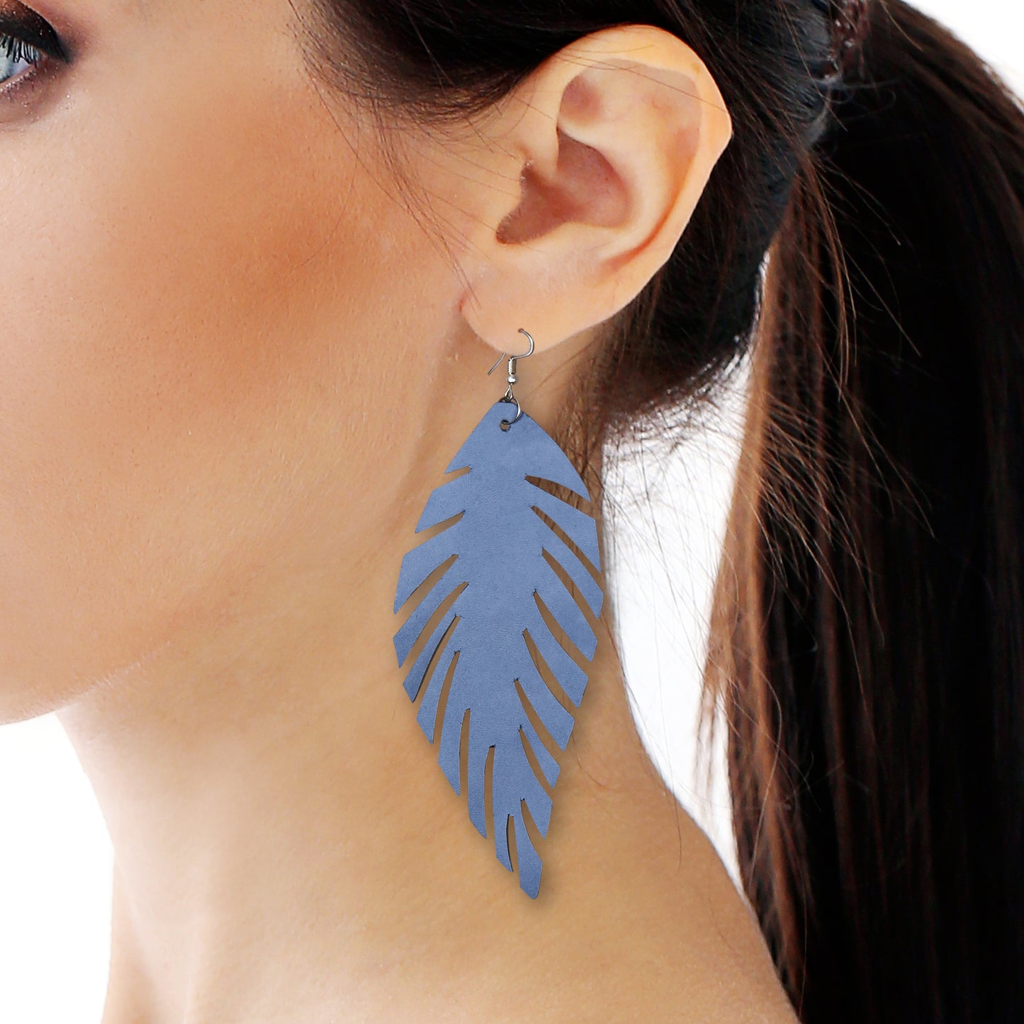 Cropped Leaf Leather Earrings - Nubuck Leather