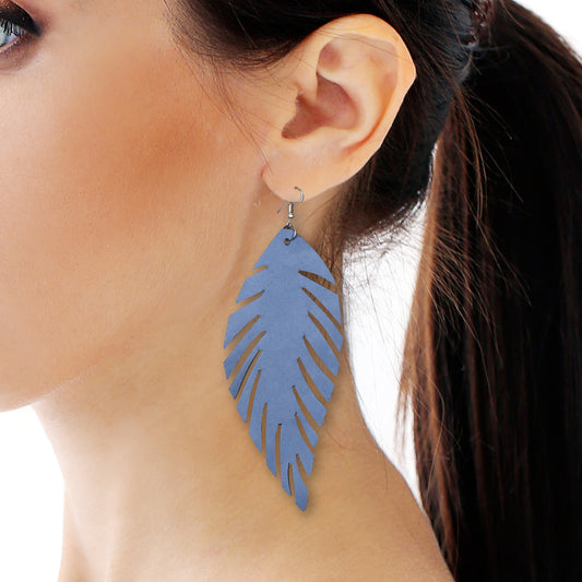 Cropped Leaf Leather Earrings - Nubuck Leather