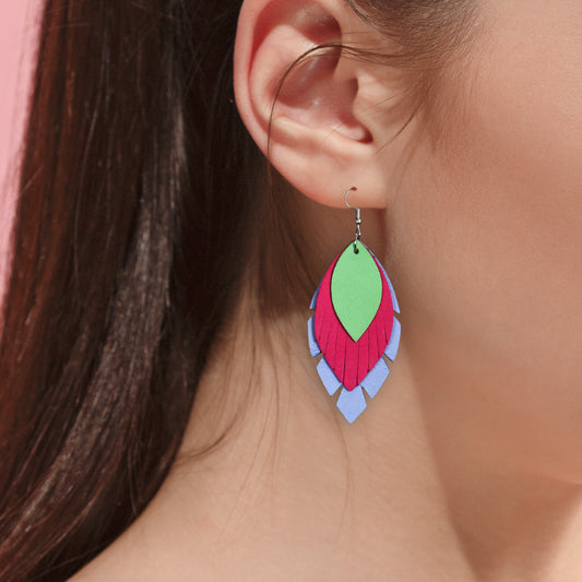 Tri-Petal Leather Earrings - Nubuck Leather