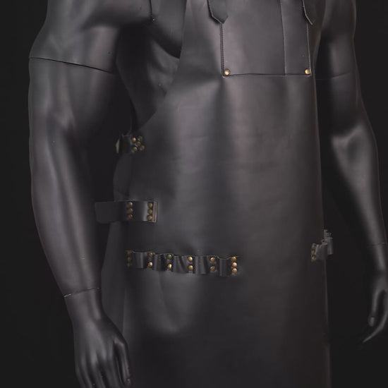 Video of Gearforge handmade leather multipurpose apron being worn and used in different settings—barbershop, BBQ, salon, and workshop. Full-grain cowhide leather, brass hardware, adjustable straps, and tool loops shown in detail. Personalized logo option. Gift-worthy workwear for men and pros.

